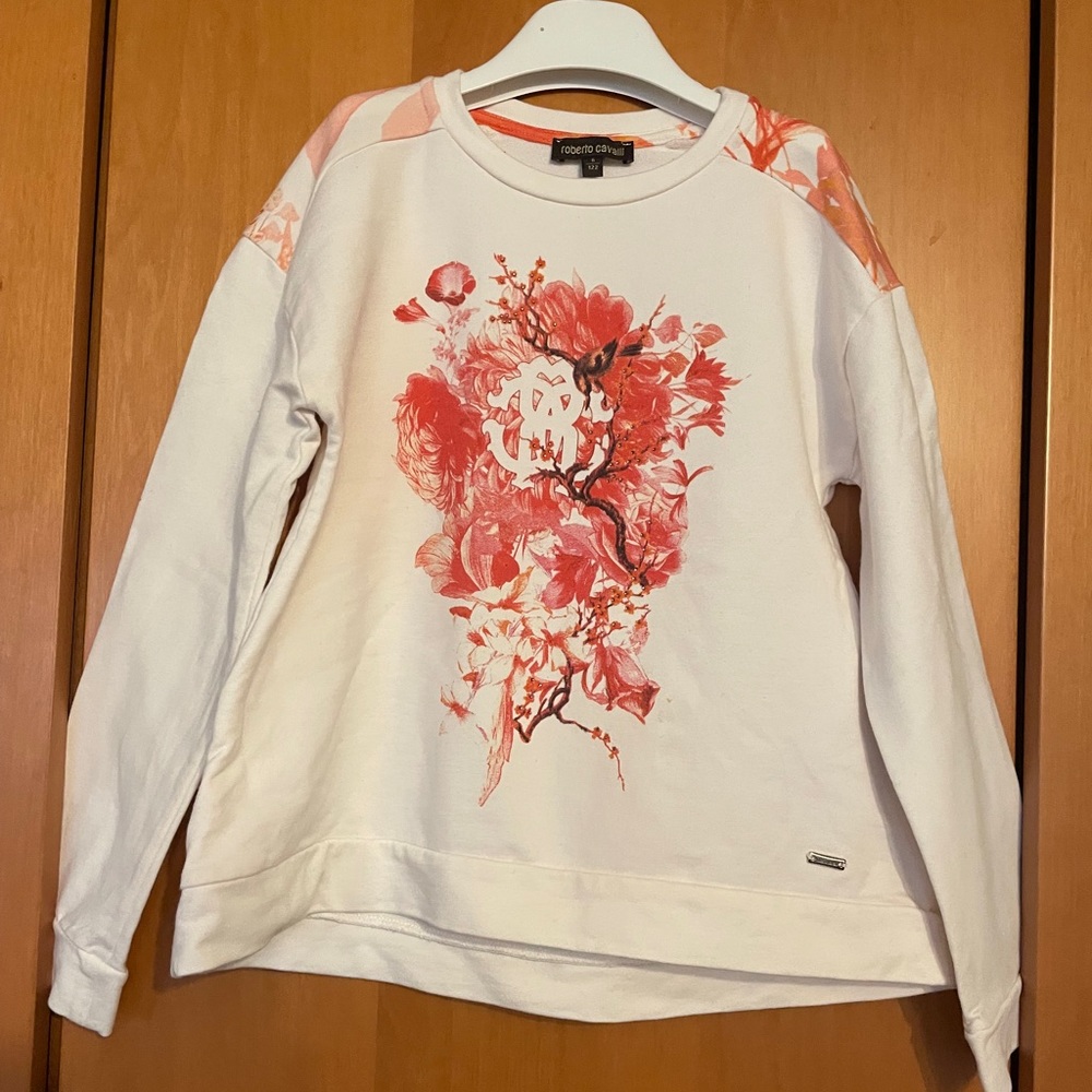 Roberto Cavalli Little Girls High/Low Flower Sweatshirt In Pink/Red Size 6.
